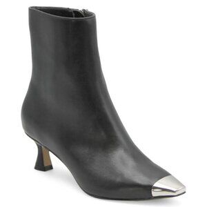 Adrienne Vittadini Black Faux Leather Silver Cap Top Kitten Heel Ankle Booties 9